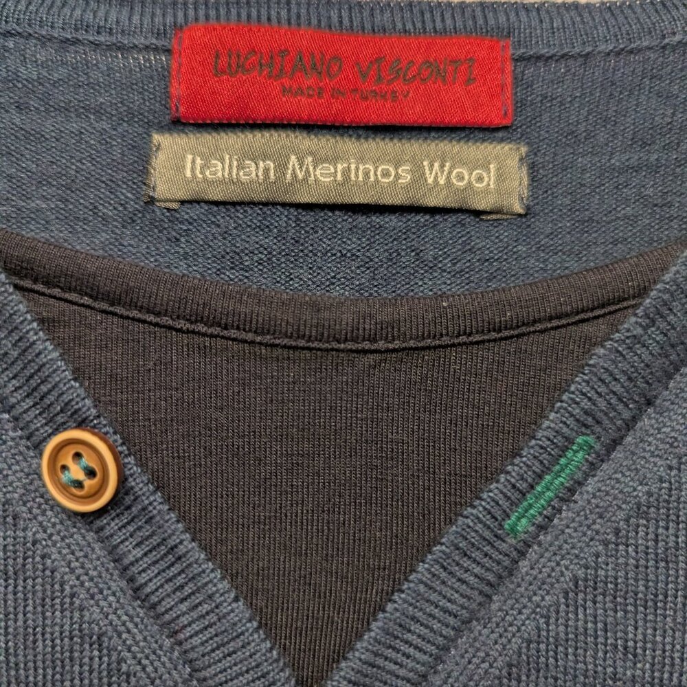 Luchiano Visconti 50% Italian Merino Wool 50% Acrylic Long Sleeve Sweater Navy